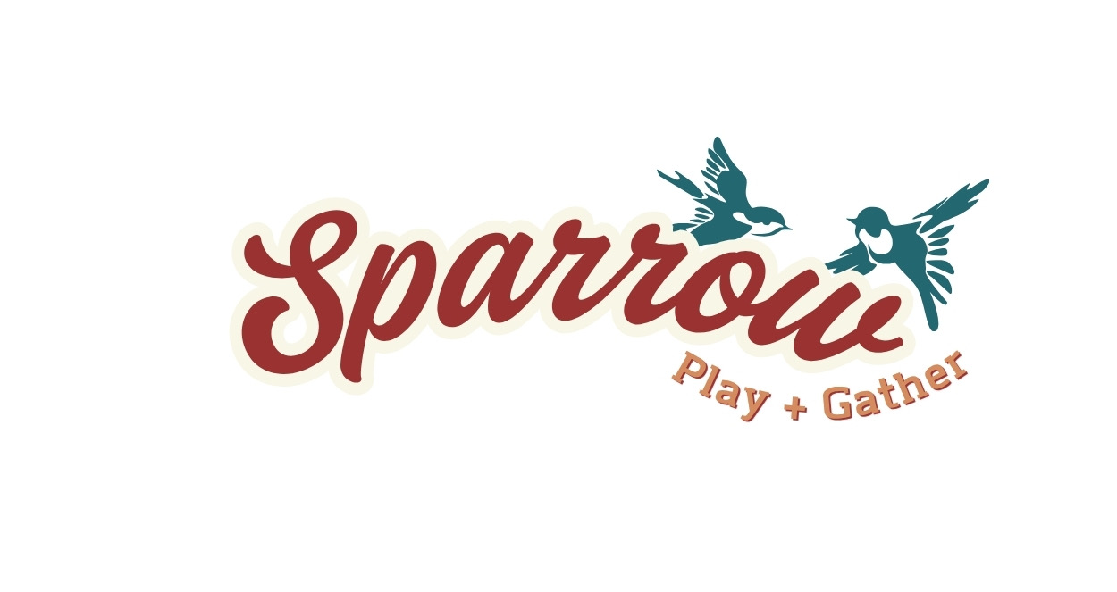 Sparrow Play + Gather — two sparrows above the Sparrow wordmark